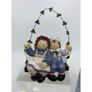 Vtg Kurt S Adler Raggedy Ann & Andy Ornament Swing Bench Holly Berries Box Read*